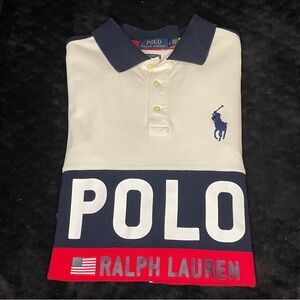Polo Ralph Lauren Mens Size Large Mesh Polo Shirt US Flag Big Pony Logo Gray
